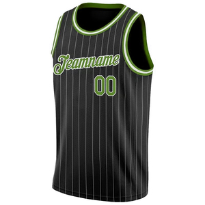 Custom Basketball Jersey <b>Black</b> Green Striped Sublimated Print Breathable Mesh Tank <b>Top</b> Unisex Adult All Seasons - Product Image 1