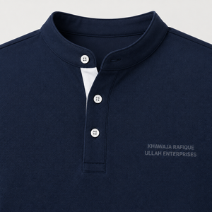 Men's <b>Navy</b> <b>Blue</b> Short Sleeve <b>Polo</b> <b>Shirt</b> With Button Placket And Front Logo Print Smart Casual Style 100% Cotton Knitted Fabric - Product Image 4