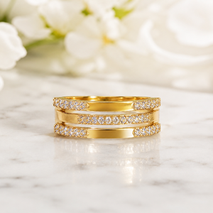 Luxury 14K <b>Gold</b> Triple Row Band <b>Ring</b> with Sparkling CZ Stones Elegant Bridal Party Wear Jewelry for Women - Product Image 1