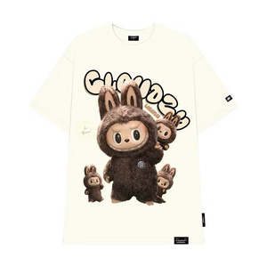 CLOUDZY Pink Bunny Puff Print Cotton T-Shirt Crew Neck Casual Design for Adults - Product Image 4