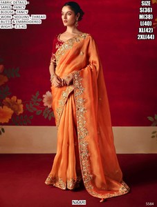 Sari traditionnel brodé jaune pour femmes, idéal pour les occasions de fête - Product Image 4