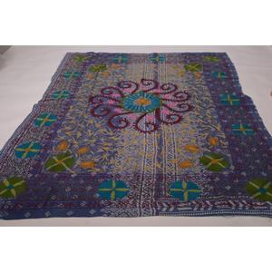 ผ้าห่มปักลายคันธา ซูซานี ทำมือ เป็นมิตรกับสิ่งแวดล้อม ซักได้ สไตล์วินเทจ ผ้าฝ้ายลายดอกไม้ โบโฮ ผ้าคลุมเตียง ผ้าห่มอินเดีย สำหรับตกแต่งบ้าน - Product Image 2