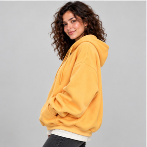 Sweat à capuche demi-zip jaune moutarde personnalisé pour femme, en polaire premium, coupe oversize, col montant, épaules tombantes, style veste de survêtement - Product Image 4