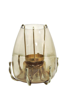 Bol en verre ambré vintage avec insert en fil de laiton doré, centre de table décoratif, élégante corbeille à fruits pour la décoration de la maison et de la cuisine - Product Image 4