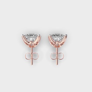 IGI Certified Lab Grown Princess Cut Diamond Stud <b>Earrings</b> 14K Yellow / White / Rose Gold Solitaire Princess Diamond <b>Earrings</b> - Product Image 3