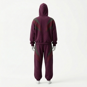 Ensemble de survêtement unisexe à motif géométrique, à capuche, manches longues, avec cordon de serrage, respirant, décontracté, pour l'automne, coupe ample pour adulte, 100% coton - Product Image 2