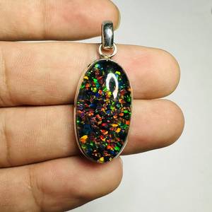 NIKHIL GEMS Natural Black <b>Opal</b> <b>Pendant</b> Handmade 925 Sterling Silver Vintage Engagement Jewelry for Women Third Party Appraisal - Product Image 2