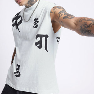 เสื้อยืดแขนกุดคอกลมสำหรับผู้ชาย พิมพ์ลายตัวอักษร ทรงปกติ สไตล์สตรีท ผ้าฝ้าย เสื้อกล้ามแขนกุด - Product Image 6