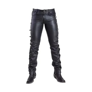 Pantalon Homme en Cuir Véritable Mi-lourd Décontracté de Haute Qualité, Élégant, Brillant, avec Poches, Imperméable, Fermeture Éclair, Automne, Vente en Gros - Product Image 3