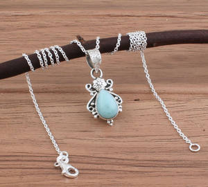 Collar de Plata de Ley 925 con Larimar Natural, Chapado en Platino, Estilo Vintage, Piedra de Delfín Azul Caribe, Gema Oceánica, Joyería Fina - Product Image 4