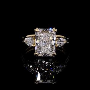 For Certified <b>14K</b> Solid <b>Gold</b> Classic Radiant Cut Pear Side D Color Lab Grown Diamond Engagement & Wedding <b>Ring</b> - Product Image 1