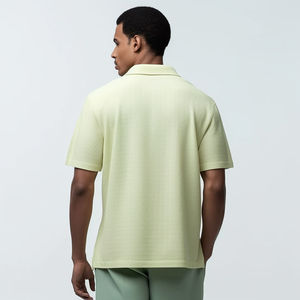 Camisa de Lona Antiarrugas para Hombre, Color Verde Claro Sólido, con Cuello en Contraste, Manga Corta, Transpirable, Informal, para Verano, Golf, Tenis - Product Image 2
