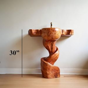 Rustic bathroom vanity sink live edge wash basin <b>wall</b> mount solid wood art decor - Product Image 3