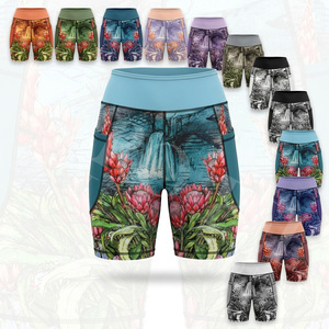 Shorts de sport imprimés taille haute avec logo personnalisé, séchage rapide, pour yoga, gym, course à pied, fitness, avec poches, extensibles, style cycliste - Product Image 1