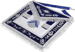 Delantal de la Francmasonería Worshipful Master Blue Lodge - Azul Marino con Flecos Plateados, Tipo de Tela: Cuero de Alta Calidad - Product Image 2