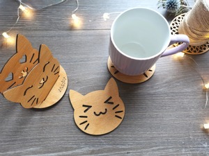 ชุดจานรองแก้วไม้ลายหน้าแมว ดีไซน์น่ารักสำหรับใช้ในบ้าน ห้องครัว สำนักงาน โต๊ะอาหาร ใช้สำหรับกาแฟ ชา เครื่องดื่ม เหมาะสำหรับเป็นของขวัญ - Product Image 3