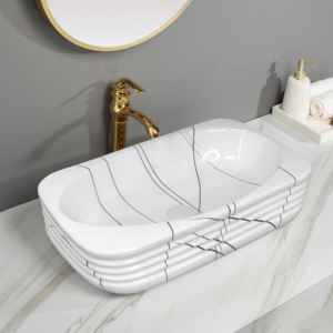 Lavabo de salle de bain d'hôtel en marbre naturel fait main, motif unique, écologique, durable, avec transfert d'eau, pour une touche d'art et de luxe - Product Image 3