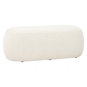 Modern Cream Fabric Upholstered <b>Pouf</b> Oval Padded <b>Footstool</b> Minimalist Bench Ottoman for Living Room Bedroom Home Furniture - Product Image 1