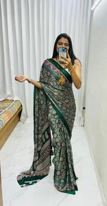 New Soft Gajji Silk Modern Quick Dry <b>Saree</b> and Ajrakh Gajji Bandhej Designer Fancy <b>Saree</b> <b>Blouse</b> Party Wear Wholesale - Product Image 3