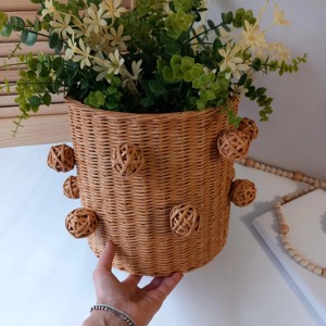 Maceta de Ratán con Asas Circulares, Estilo Bohemio, Contenedor para Plantas de Interior, Diseño Rústico, Hecha a Mano para Decoración del Hogar, de la India - Product Image 6