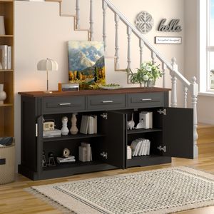 Credenza Moderna da 63 Pollici per Caffetteria, Mobile Buffet con 4 Ante e 3 Cassetti, Armadietto da Cucina in Legno con Design Scanalato - Product Image 4