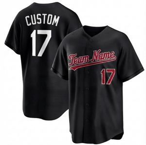 Camiseta Deportiva de Béisbol/Sóftbol para Hombre, Negra, Personalizada, con Cuello en V, de Secado Rápido, Transpirable, de Poliéster, con Botones, del Fabricante - Product Image 1