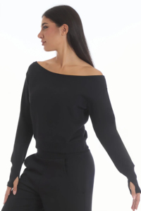 Haut court décontracté style streetwear pour femme, noir mat, épaules tombantes, 100 % coton molletonné, à capuche, manches longues, pour le sport et l'hiver - Product Image 3