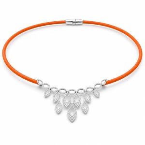 Pendentif collier en or blanc 18 carats avec pavé de diamants en cascade multi-feuilles, cordon coloré, certifié IGI, diamants de laboratoire de luxe - Product Image 6