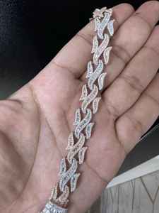 Two-Tone Gold Plated Moissanite Claw Setting Tennis <b>Cuban</b> <b>Chain</b> Bracelet <b>Silver</b> Statement Jewelry for Women - Product Image 4