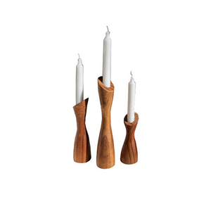 Juego de Portavelas de Madera, Diseño Vintage Pulido Ecológico, Centro de Mesa para Comedor - Product Image 6