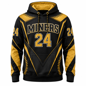 Sudadera con Capucha de Béisbol Miners 24, Negra y Dorada, con Estampado por Sublimación, Chaqueta Deportiva para Hombre Adulto - Product Image 1