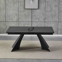 Table à manger élégante noire sur piétement, plateau rectangulaire en MDF, table convertible pour meubles de maison, pieds en métal