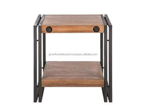 Table basse industrielle en bois de manguier massif avec cadre métallique, étagère en bois moderne à 2 niveaux pour salon et chambre 2026 - Product Image 6