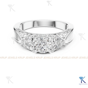Anillo de Compromiso de Diamante CVD Cultivado en Laboratorio Personalizado con 3 Piedras, Corte Redondo y Trillón, Oro Sólido - Product Image 6