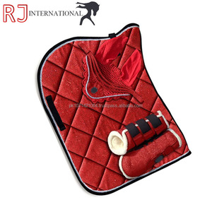 <b>Red</b> <b>Glitter</b> Equestrian Saddle Pad Set Quilted Horse Saddle Blanket with Stirrup Poles and Leg Wraps - Product Image 3