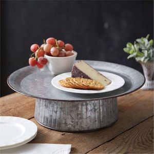 Rustic Galvanized Metal <b>Cake</b> <b>Stand</b> Pedestal Farmhouse Dessert Display Riser Vintage Corrugated Iron Tableware for Wedding Party - Product Image 1