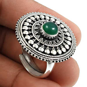 Traditional And Ethnic Designer <b>Jewelry</b> For Girls Vintage Look Oxidized <b>Green</b> Onyx Gemstone Ring Made of 925 Sterling Silver - Product Image 3