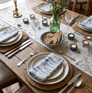 Servilleta de Algodón con Estampado de Peces Azules al por Mayor, Lino de Mesa Costero, Servilleta de Cena con Estampado a Mano, Servilleta de Tela Náutica, Tema Oceánico - Product Image 6