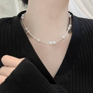 Collar con Diseño de Cielo Estrellado con Perlas Akoya de Agua Dulce de Alta Luminosidad, Plata de Ley S925, Diseño de Cielo Estrellado con Plata Rota de 7-8 mm - Product Image 4