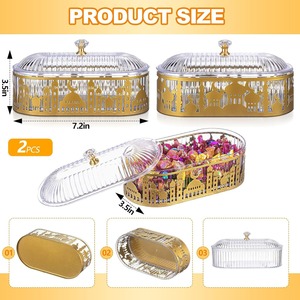 2 plateaux de Ramadan avec couvercle, en métal doré, pour l'Aïd Moubarak, décorations de table, plateau de service alimentaire, islam, musulman, Al-Fitr, biscuits - Product Image 4