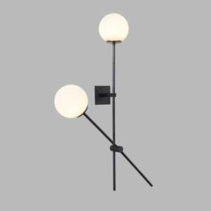 Applique murale minimaliste moderne CH avec abat-jour en verre rond, cadre en métal noir, luminaire d'intérieur pour salon, décoration de la maison - Product Image 1