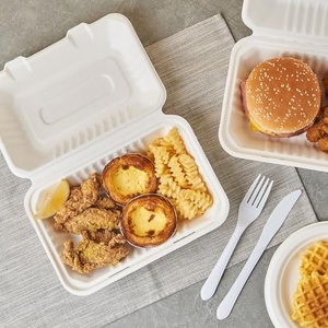 Boîte d'emballage compostable 9x6 pouces en bagasse pour la conservation de repas frais, destinée aux commandes de colis de restaurants, repas de cafétéria et de cantine 2026 - Product Image 1