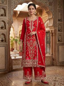Suministro Directo de Fábrica: Traje Kurti Palazzo de Seda Chinnon para Mujer India con Bordado Premium y Dupatta de Lujo - Product Image 6