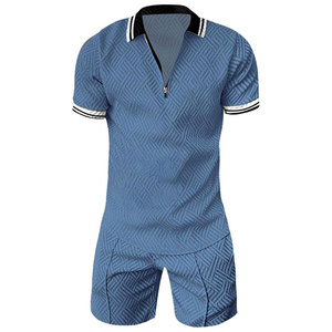 Professional Men's Autumn Vintage Style High Quality Breathable Quick Dry 380gsm 2-Piece 100% Cotton <b>Knitted</b> Shorts <b>Set</b> T-Shirt - Product Image 2