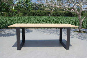 Contemporary Outdoor Dining Set with Teak <b>Table</b> and Rope Chairs for <b>Garden</b> Use - Product Image 3