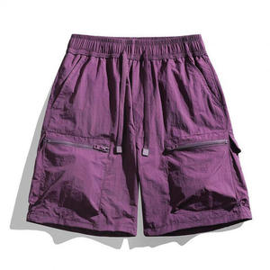 Shorts d'été pour hommes en coton tissé, taille mi-haute, respirants, couleur unie, coupe courte, multi-poches, séchage rapide, décontractés, sportifs, avec cordon de serrage - Product Image 2