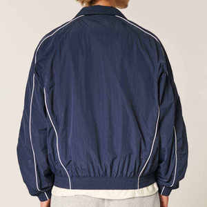 Men's <b>Navy</b> Blue Breathable Zip-Up Racer Jacket Sporty Track <b>Top</b> Stand Collar Regular Fit Polyester Windbreaker Spring Wear - Product Image 3