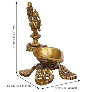 Traditional Brass Peacock Design Oil Wick Diya Ethnic Handmade Curved Antique Deepak <b>Lamp</b> Wedding Home Decor - Product Image 4