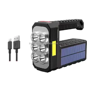 Preço por atacado 6 led solar & usb recarregável multi função ao ar livre de emergência 4 modos cob lâmpada acampamento luz lanterna led tocha