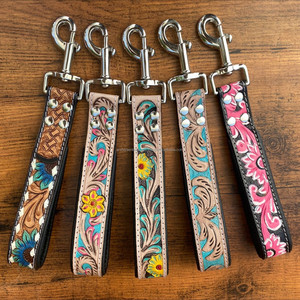 OEM Custom Pet Supplies Hand Tooled Cow Leather Traffic Lead Traffic Leash Short Leash for Dog Training Traffic <b>Padded</b> Handle - Product Image 4